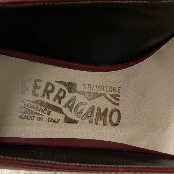 Ferragamo Mahogany Burgundy Red 4cm Block Heel Buckle RARE VINTAGE Leather Pumps - Picture 5 of 10